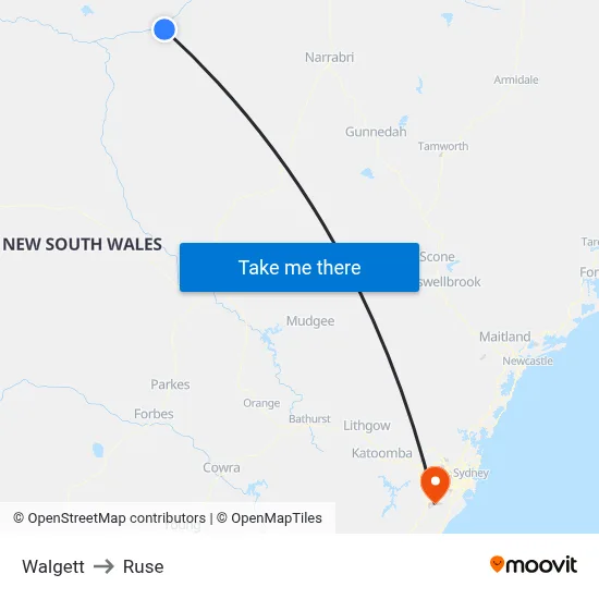 Walgett to Ruse map