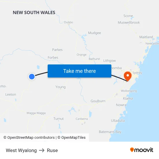 West Wyalong to Ruse map