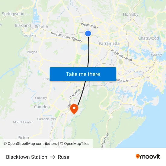 Blacktown Station to Ruse map