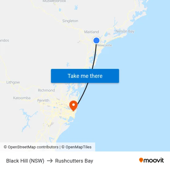Black Hill (NSW) to Rushcutters Bay map
