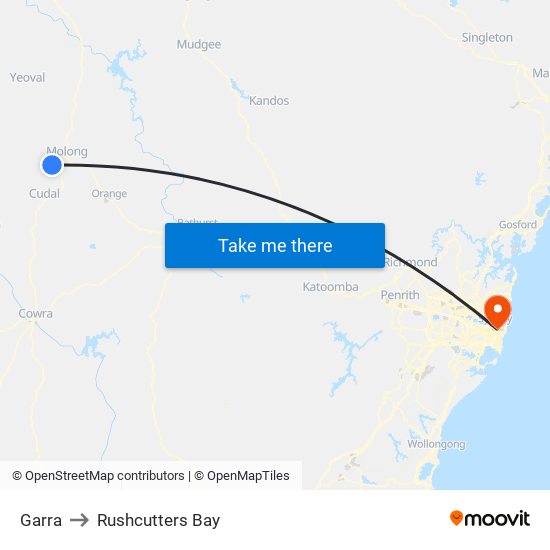 Garra to Rushcutters Bay map
