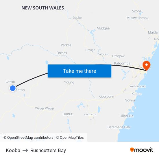 Kooba to Rushcutters Bay map