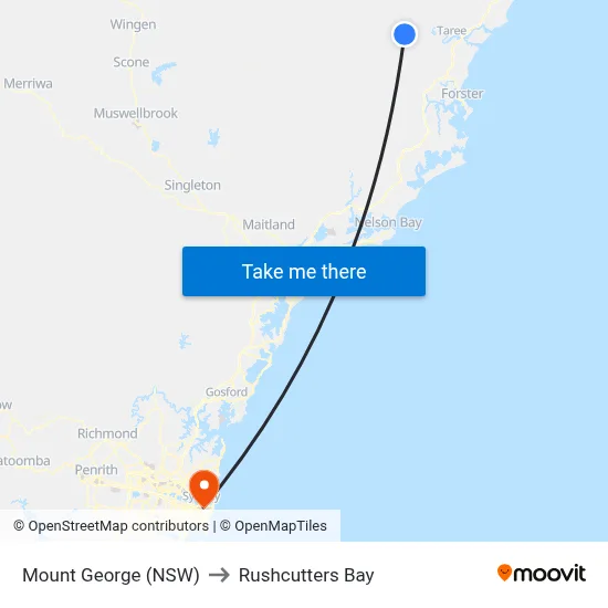 Mount George (NSW) to Rushcutters Bay map