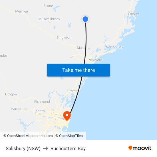 Salisbury (NSW) to Rushcutters Bay map