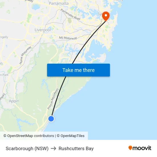 Scarborough (NSW) to Rushcutters Bay map