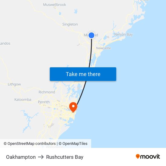 Oakhampton to Rushcutters Bay map
