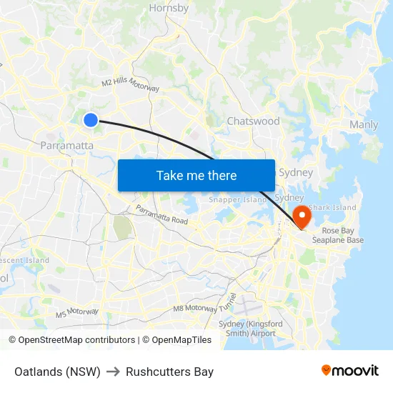 Oatlands (NSW) to Rushcutters Bay map