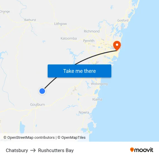 Chatsbury to Rushcutters Bay map