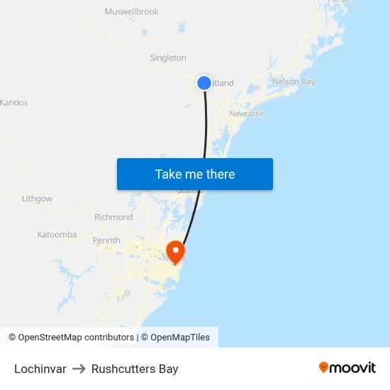 Lochinvar to Rushcutters Bay map