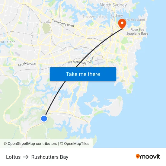 Loftus to Rushcutters Bay map