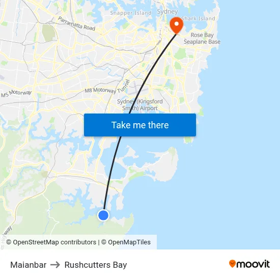 Maianbar to Rushcutters Bay map