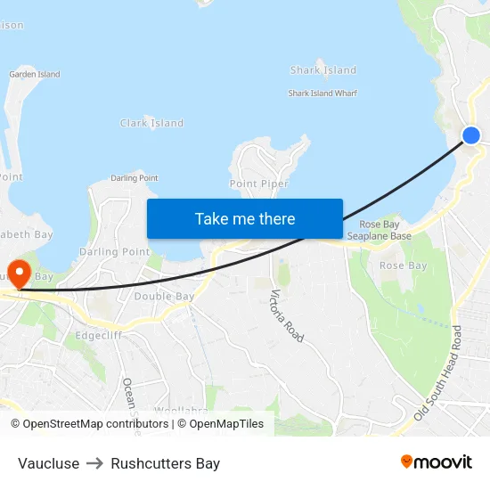 Vaucluse to Rushcutters Bay map