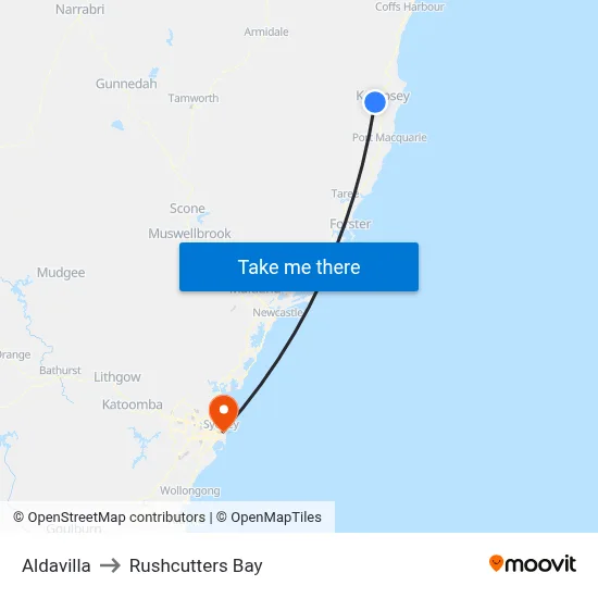 Aldavilla to Rushcutters Bay map