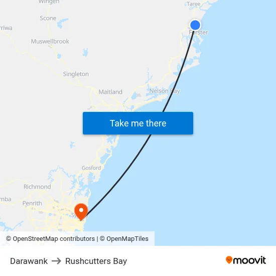 Darawank to Rushcutters Bay map