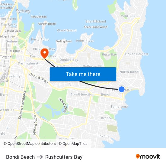 Bondi Beach to Rushcutters Bay map