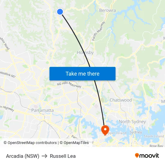 Arcadia (NSW) to Russell Lea map