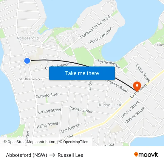 Abbotsford (NSW) to Russell Lea map