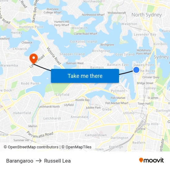 Barangaroo to Russell Lea map