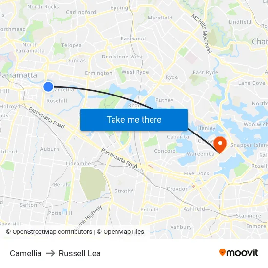 Camellia to Russell Lea map