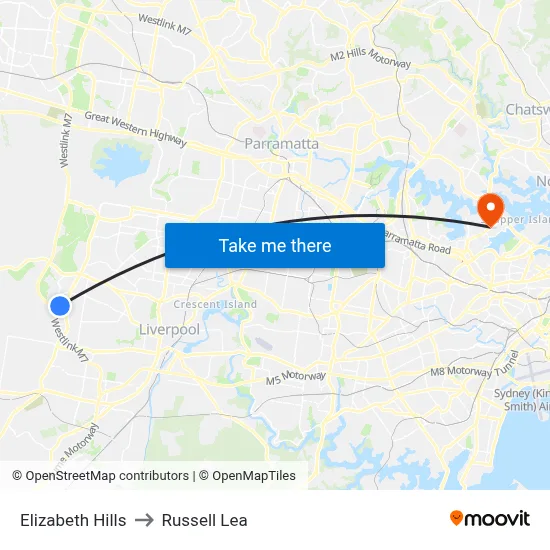 Elizabeth Hills to Russell Lea map