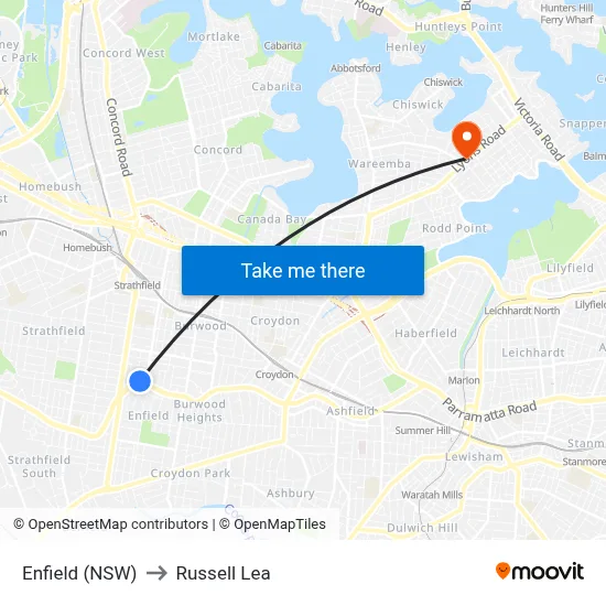 Enfield (NSW) to Russell Lea map