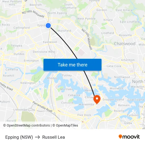 Epping (NSW) to Russell Lea map