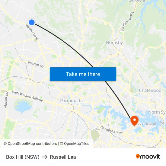 Box Hill (NSW) to Russell Lea map