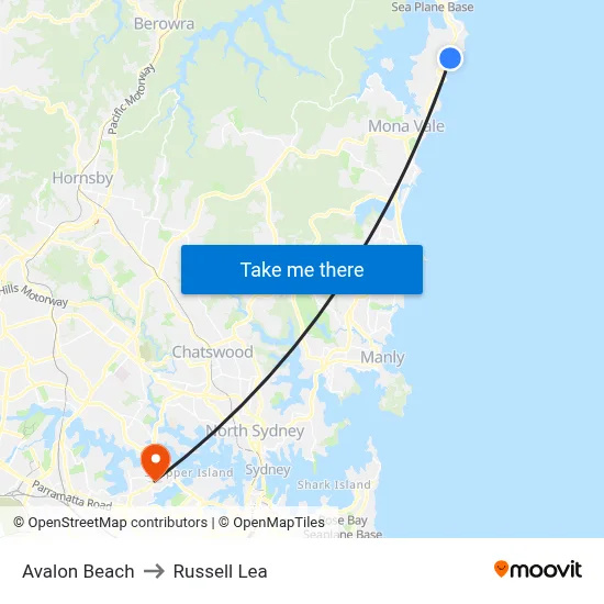 Avalon Beach to Russell Lea map