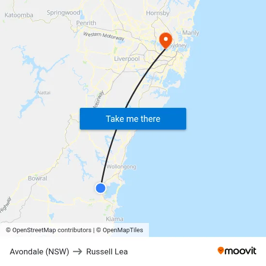 Avondale (NSW) to Russell Lea map