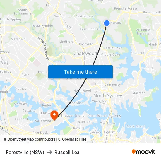 Forestville (NSW) to Russell Lea map