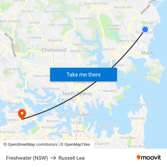 Freshwater (NSW) to Russell Lea map