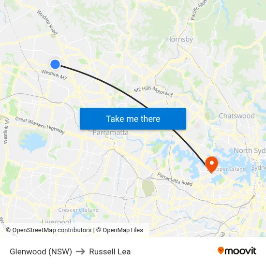 Glenwood (NSW) to Russell Lea map