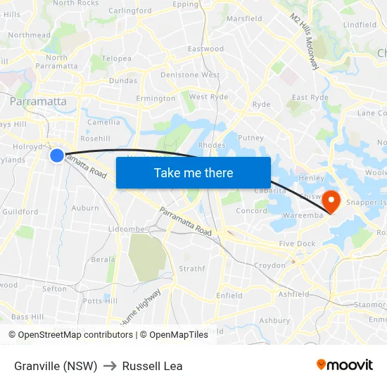 Granville (NSW) to Russell Lea map