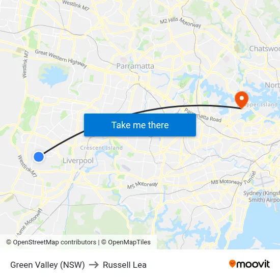Green Valley (NSW) to Russell Lea map