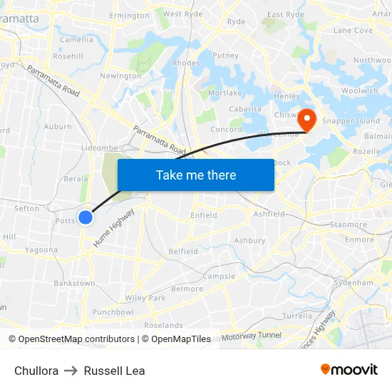 Chullora to Russell Lea map