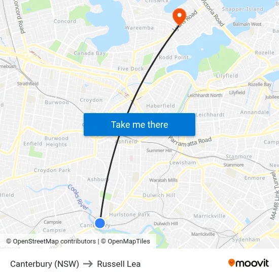 Canterbury (NSW) to Russell Lea map