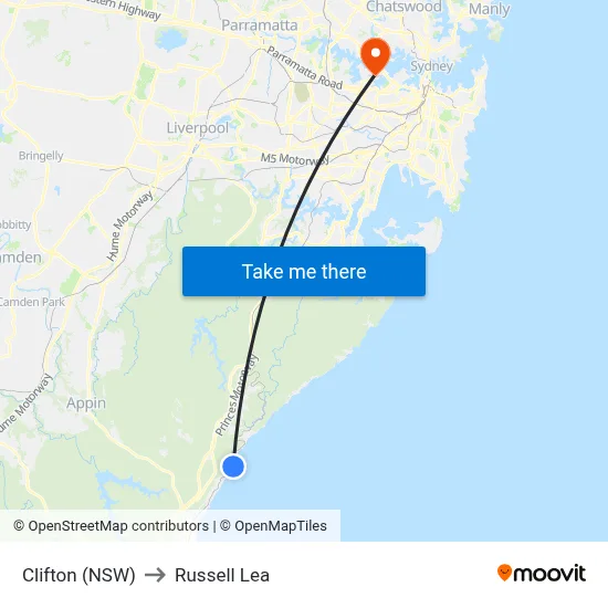 Clifton (NSW) to Russell Lea map