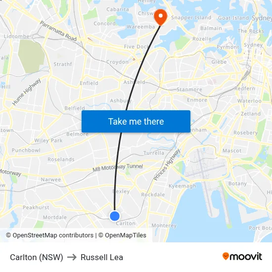 Carlton (NSW) to Russell Lea map