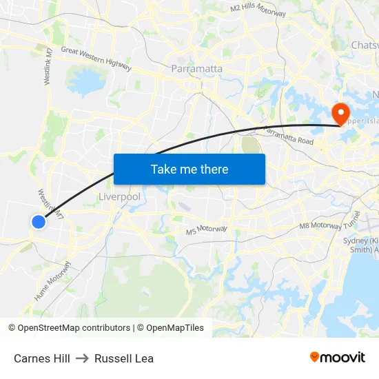 Carnes Hill to Russell Lea map