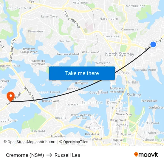 Cremorne (NSW) to Russell Lea map