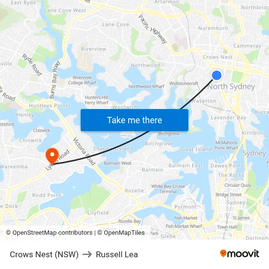 Crows Nest (NSW) to Russell Lea map