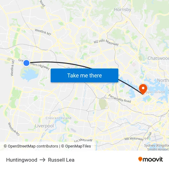 Huntingwood to Russell Lea map