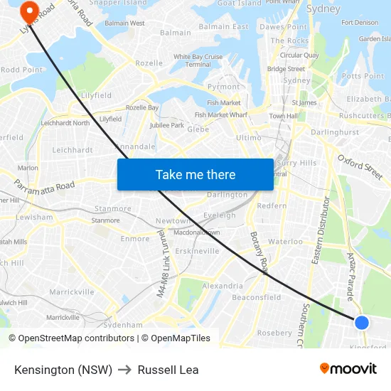 Kensington (NSW) to Russell Lea map