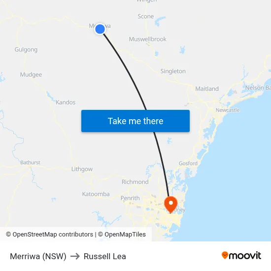 Merriwa (NSW) to Russell Lea map