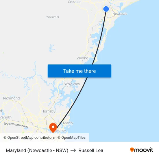 Maryland (Newcastle - NSW) to Russell Lea map
