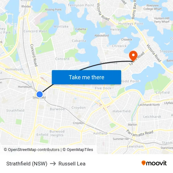 Strathfield (NSW) to Russell Lea map