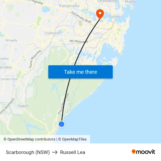 Scarborough (NSW) to Russell Lea map