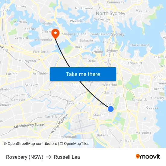 Rosebery (NSW) to Russell Lea map