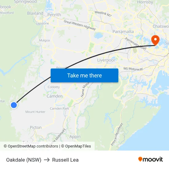 Oakdale (NSW) to Russell Lea map