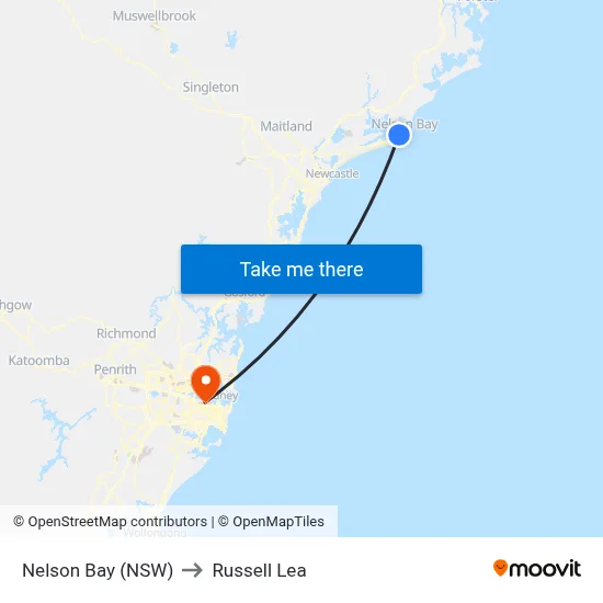 Nelson Bay (NSW) to Russell Lea map